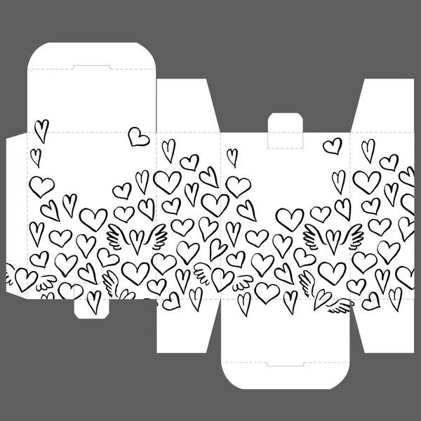 Present bröllop favor die box formgivningsmall med hjärtmönster — Stock vektor