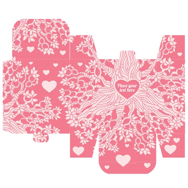 Δώρο γαμήλια μπομπονιέρα κουτί πρότυπο με αγάπη μοτίβο — Διανυσματικό Αρχείο