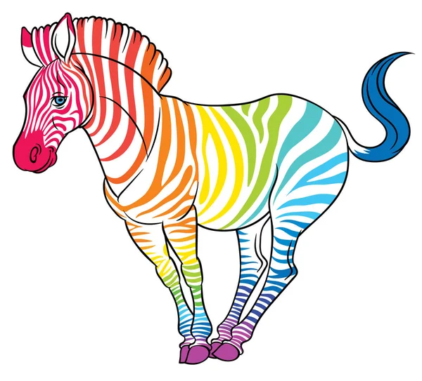 Nettes naturalistisches Zebra mit Regenbogenstreifen in lustiger Pose — Stockvektor