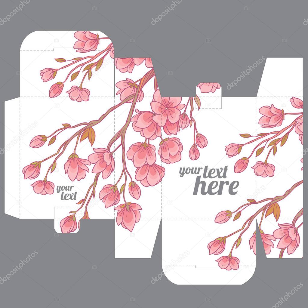 Gift wedding favor die box design template with sakura pattern