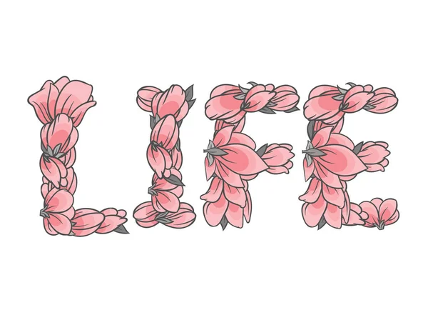 Sinal de VIDA ou letras feitas com flores sakura — Vetor de Stock