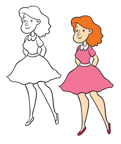 Mooi meisje met rode haren in roze jurk — Stockvector