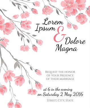 Kiraz sakura çiçek vektör ile düğün davetiye 