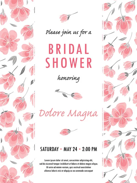 Invitation bridal shower card with cherry sakura flowers vector template — Stock Vector