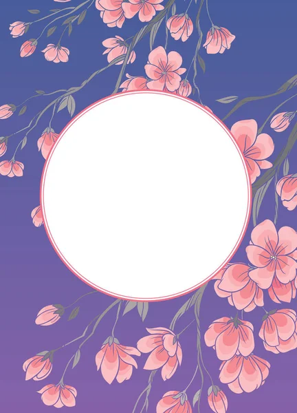 Frame with cherry sakura flowers vector template — Stock Vector