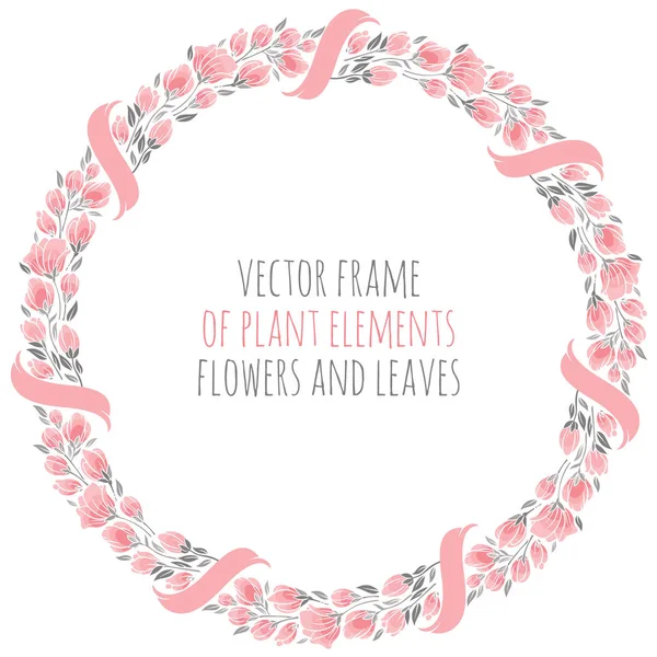 Marco redondo corona rosa sakura flores de cerezo con cinta — Archivo Imágenes Vectoriales