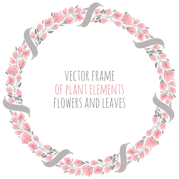 Marco redondo corona rosa sakura flores de cerezo con cinta — Archivo Imágenes Vectoriales