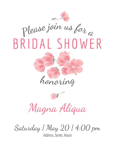 Invitation bridal shower card with cherry sakura flowers vector template — Stock Vector