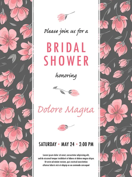 Invitation bridal shower card with cherry sakura flowers vector template — Stockvector
