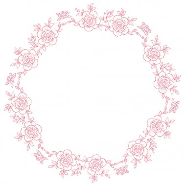 Gül çiçek yaprakları ve dalları ile el çekilmiş çelenk