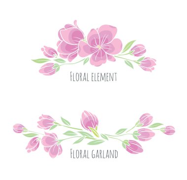 Vektör tasarım öğeleri pembe Sakura çiçeği kümesi
