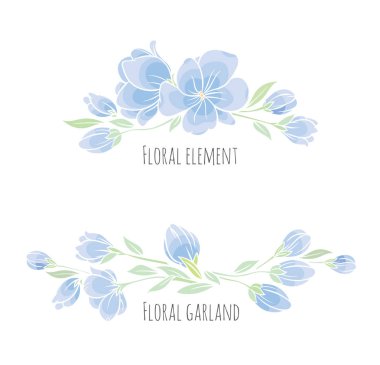 Vektör tasarım öğeleri mavi Sakura çiçeği kümesi