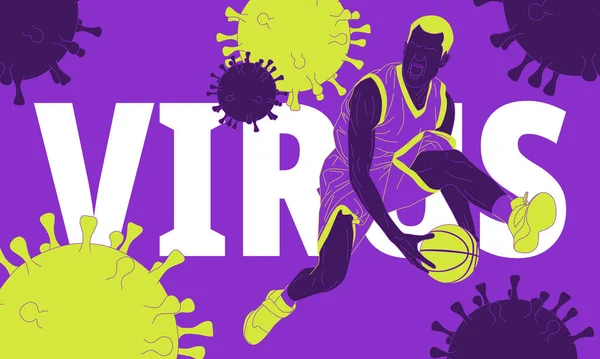 Иллюстрация Баскетболиста Окружении Вирусов — стоковый вектор