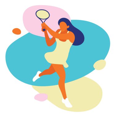 Tenis çift elle ters vuruş yaptı. Vektör illüstrasyonu.