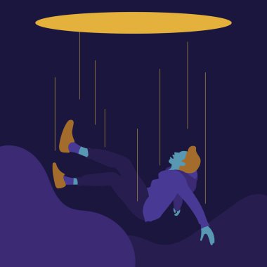 Genç adam delikten karanlığa düştü. Vektör illüstrasyonu.