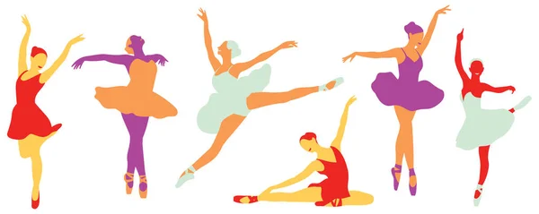 Group Young Ballerina Perfect Body Dancing — Stock Vector