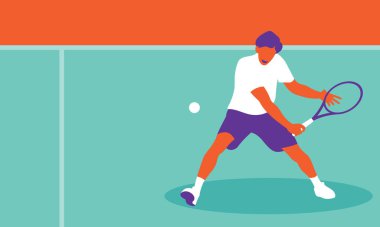 kortta Tenis oynayan genç adam