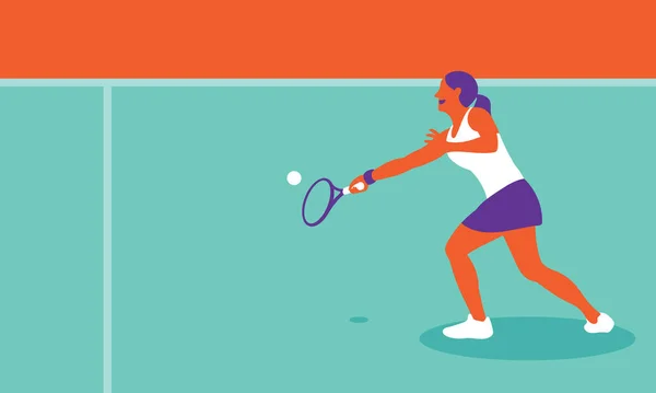 Молодая Женщина Играет Теннис Корте — стоковый вектор