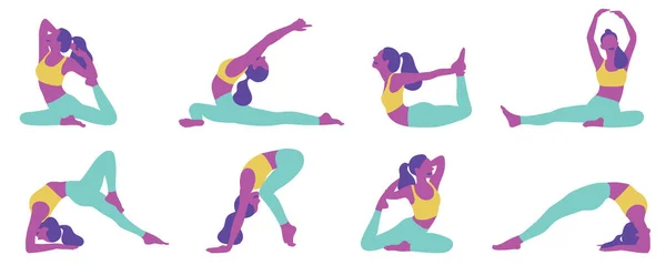 Collection Young Woman Practicing Yoga — Stock Vector