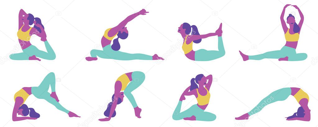 Collection of young woman practicing yoga