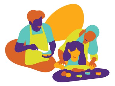 Aile tatillerde mutlu yemek yapar.