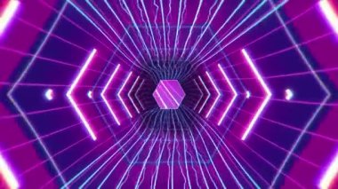 Neon tüneli var. Dalgaların çizgileri ve ortasında altıgen var.