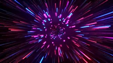 Warp etkisi, kara delik, yıldızlarda uçmak, neon mavisi, mor ve kırmızı parçacıklar.