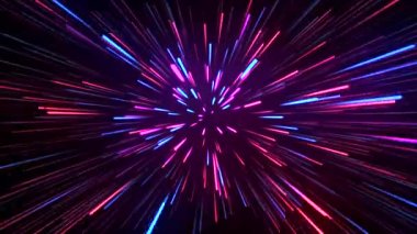 Warp etkisi, yıldızlarda uçmak, neon mavisi, mor ve kırmızı parçacıklar