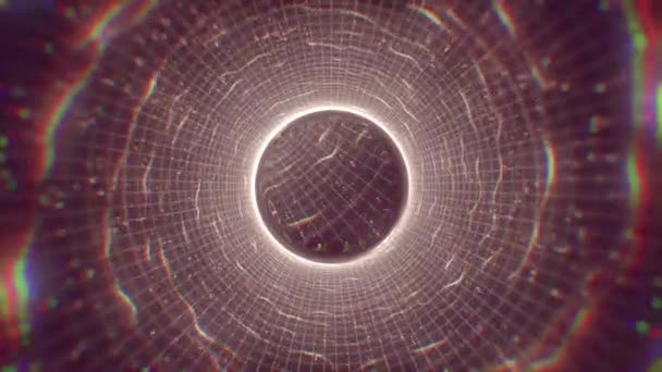 有一个黑洞 有着神奇的灰色粒子 波浪和网格 波浪和栅格在镜头前飞舞 — 图库视频影像