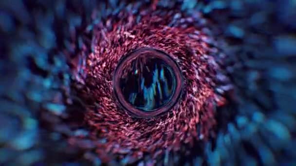 마법의 파란색 분홍색 입자가 블랙홀 있습니다 블랙홀의 중심을 카메라로 입자들 — 비디오