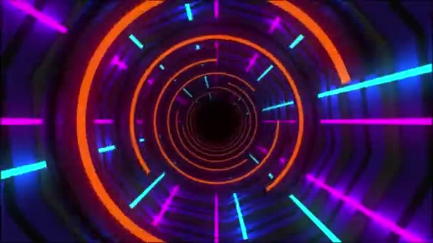 Abstract Technologische Tunnel Pulserende Animatie Metalen Halve Cirkels Oranje Neon — Stockvideo
