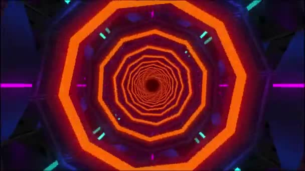 Abstract Technological Tunnel Metallic Circles Orange Neon Lamps Looped Animation — Stock Video