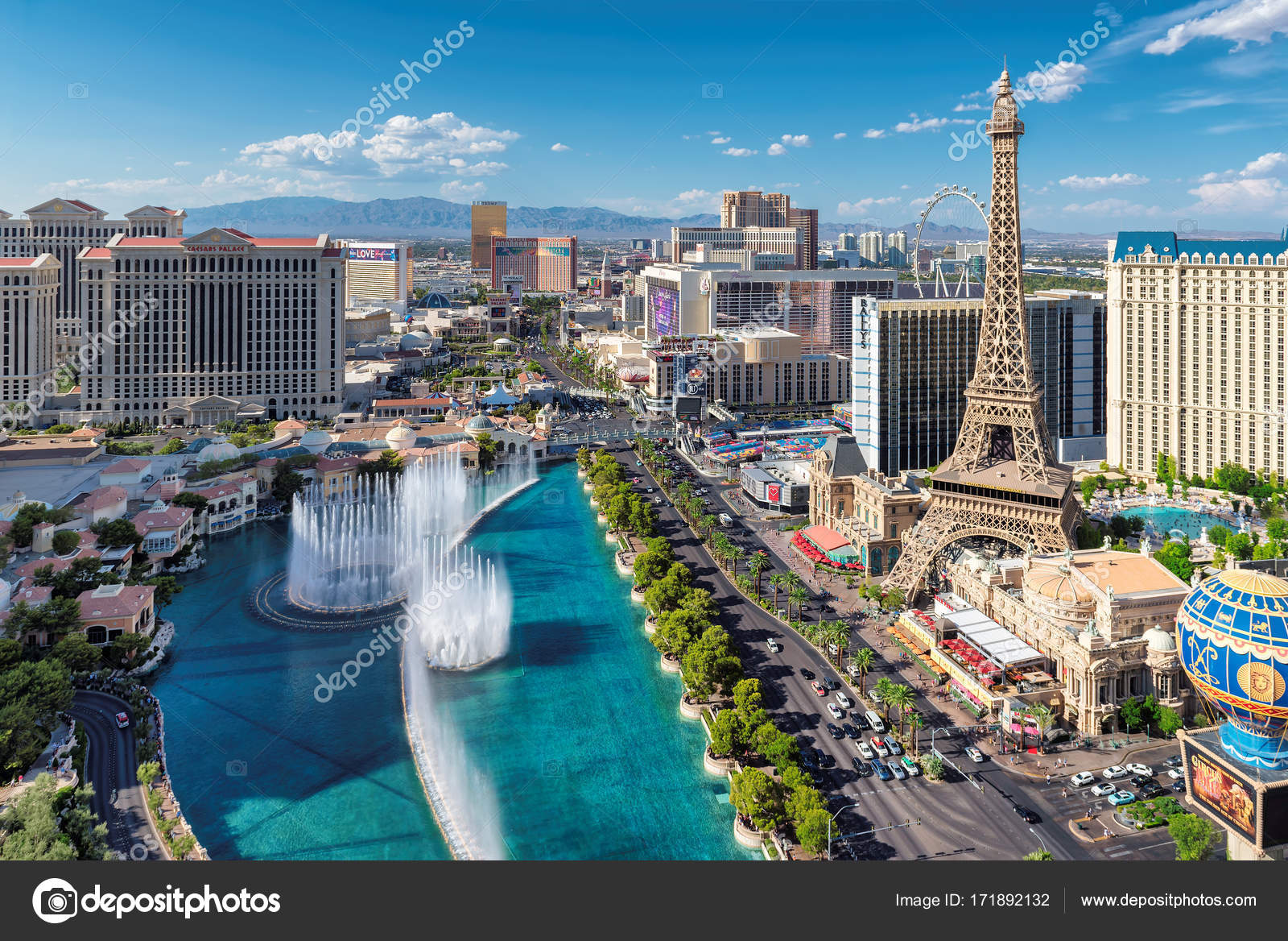 Aerial view of Paris Hotel and Casino the Strip, Las Vegas, Nevada