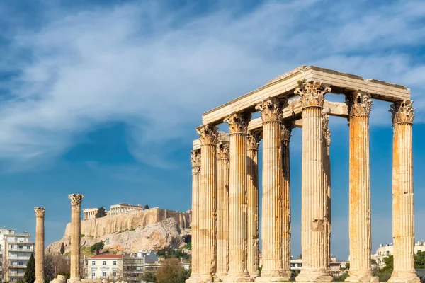 Tempel Olympiska Zeus Och Akropolis Aten Grekland — Stockfoto