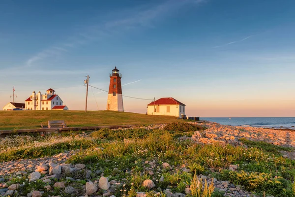 Διάσημος Φάρος Rhode Island Ηλιοβασίλεμα Σημείο Judith Φάρος — Φωτογραφία Αρχείου
