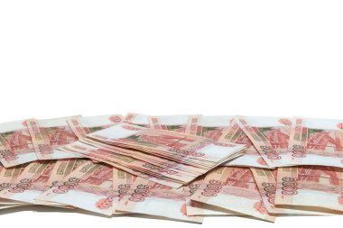 Rus parası. Beyaz arka planda izole edilmiş beş bin ruble banknot..
