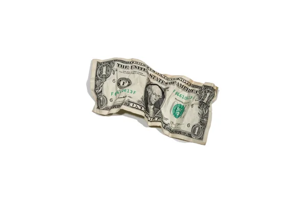 Zmiażdżone Banknoty Dolarowe Odizolowane Białym Tle Pieniądze Pieniężne Usd — Zdjęcie stockowe