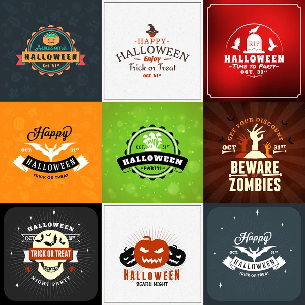 Set of Retro Happy Halloween Badges. Design Element for Greetings Card or Party Flyer. Vector Illustration. Halloween Posters Set. — Stock Vector
