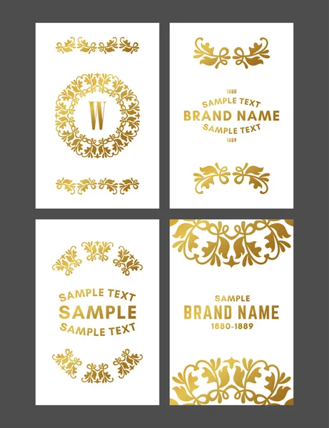 Set van Floral decoratieve logo frame, grens en monogram, gouden op witte achtergrond vector illustratie. — Stockvector