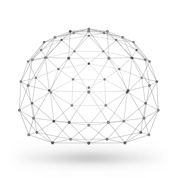 Abstract wireframe polygonal geometric element with connected lines and dots. Vector Illustration on white background with shade — Stock Vector