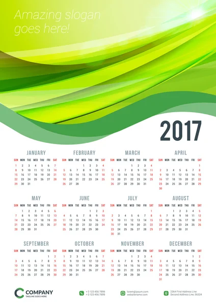 Wall Calendar Poster para 2017 Año. Plantilla de impresión de diseño vector. Diseño de Papelería. Calendario vectorial con fondo abstracto — Archivo Imágenes Vectoriales