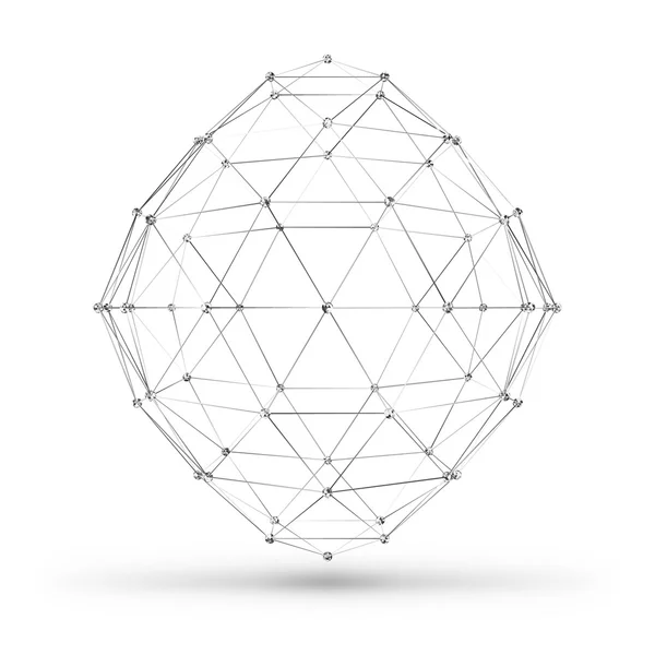 Elemento geométrico poligonal de armazón de alambre abstracto con líneas y puntos conectados. Ilustración vectorial sobre fondo blanco con sombra — Vector de stock