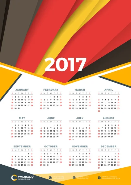 Plakat kalendarz na rok 2017. Wektor szablon wydruku projektu. Projektowanie papeterii. Kalendarz streszczenie tło wektor — Wektor stockowy
