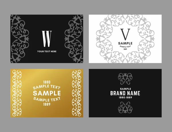 Set of four Elegant Monochrome Black Gold and White Decorative Ornamental Logo and Monogram Templates, Vector illustration — Stock Vector