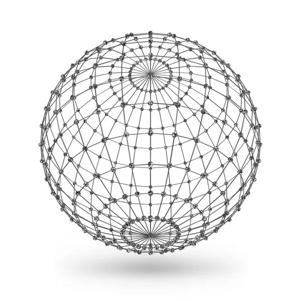 Elemento geométrico poligonal Wireframe. Esfera con líneas y puntos conectados. Ilustración vectorial sobre fondo blanco con sombra — Vector de stock