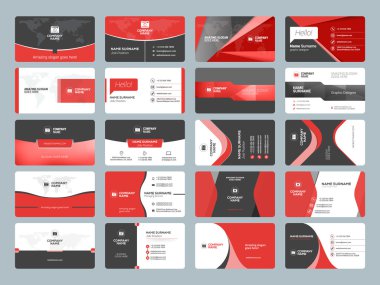 Kartvizit şablonları. İleti örneği tasarım vektör kümesi. Kırmızı ve siyah renkleri. Düz stil vektör çizim