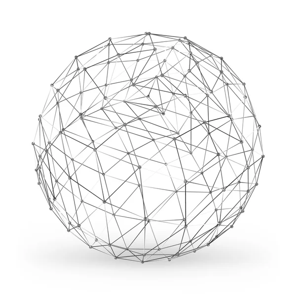 Многоугольный геометрический элемент Wireframe. Сфера со связными линиями и точками. Векторная иллюстрация на белом фоне с тенью — стоковый вектор