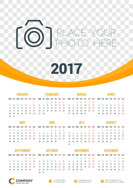 Wandkalender Poster für 2017 Jahr. Vektor Design Druckvorlage. Schreibwarendesign. Vektorkalender mit Platz für Foto — Stockvektor