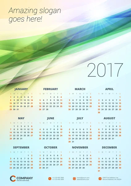 Nástěnný kalendář plakát pro rok 2017. Vektorový tisk šablona návrhu. Šablonu návrhu. Vektor kalendář s abstraktní pozadí — Stockový vektor