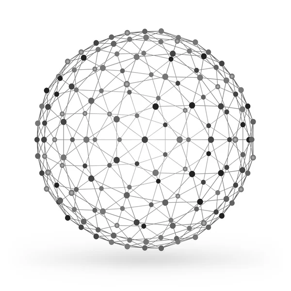 Drahtgestell polygonales geometrisches Element. Kugel mit verbundenen Linien und Punkten. Vektor-Illustration auf weißem Hintergrund mit Farbton — Stockvektor